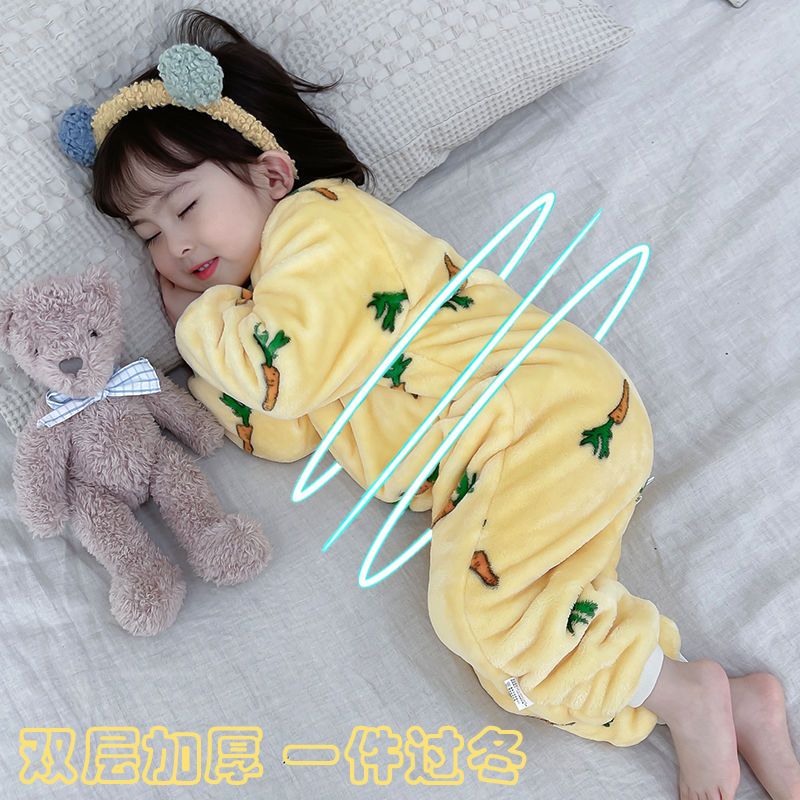  new children's flannel sleeping bag autumn and winter plus velvet thick anti-kick quilt boys and girls baby baby pajamas