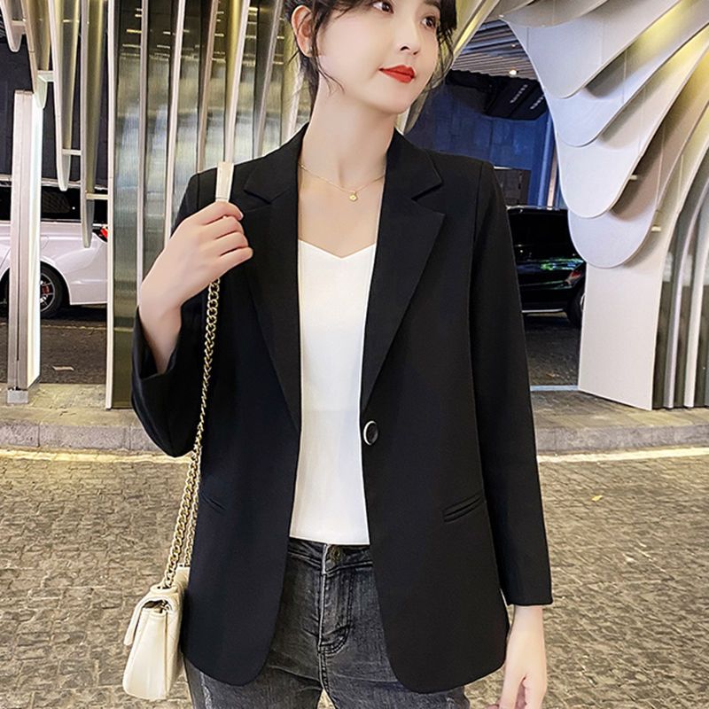 Black suit jacket female spring and autumn  new high-end small temperament design sense niche casual suit