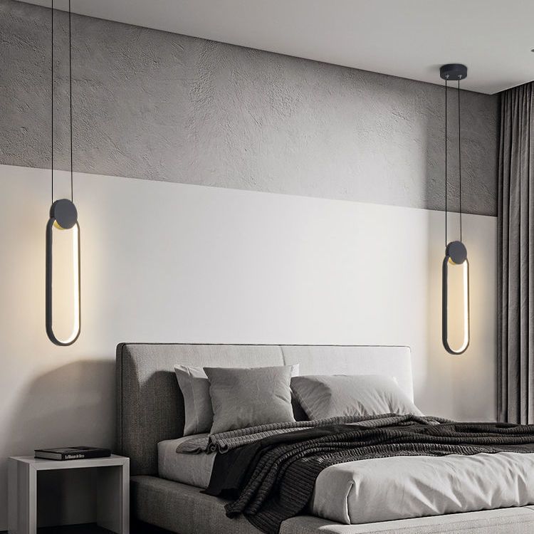 卧室床头吊灯单头创意个性北欧极简线条灯客厅背景墙长条小吊灯