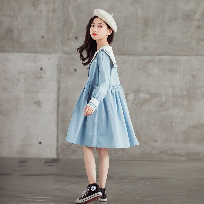 女童连衣裙2023夏装新款韩版洋气海军领裙子中大儿童装网红公主裙
