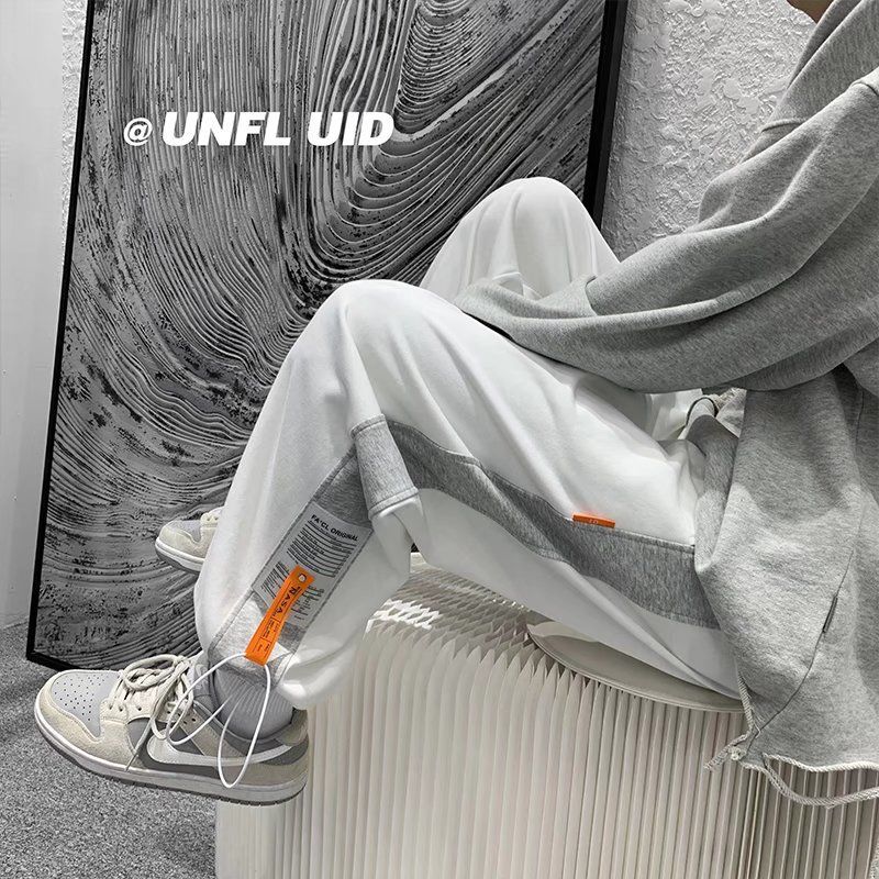 Pants men's trousers spring and autumn trendy loose casual pants men's straight wide-leg pants students drawstring sports pants