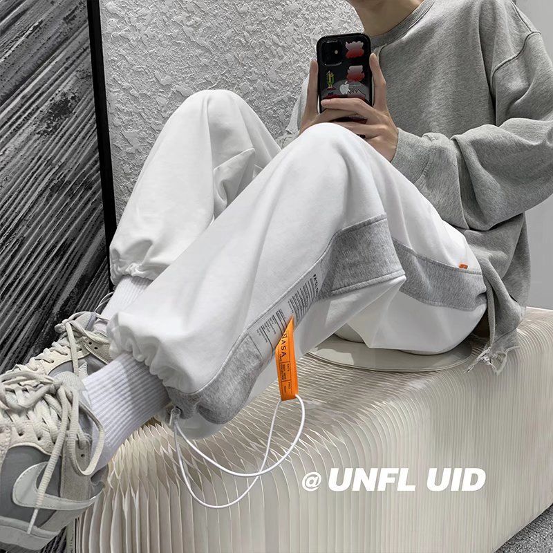 Pants men's trousers spring and autumn trendy loose casual pants men's straight wide-leg pants students drawstring sports pants