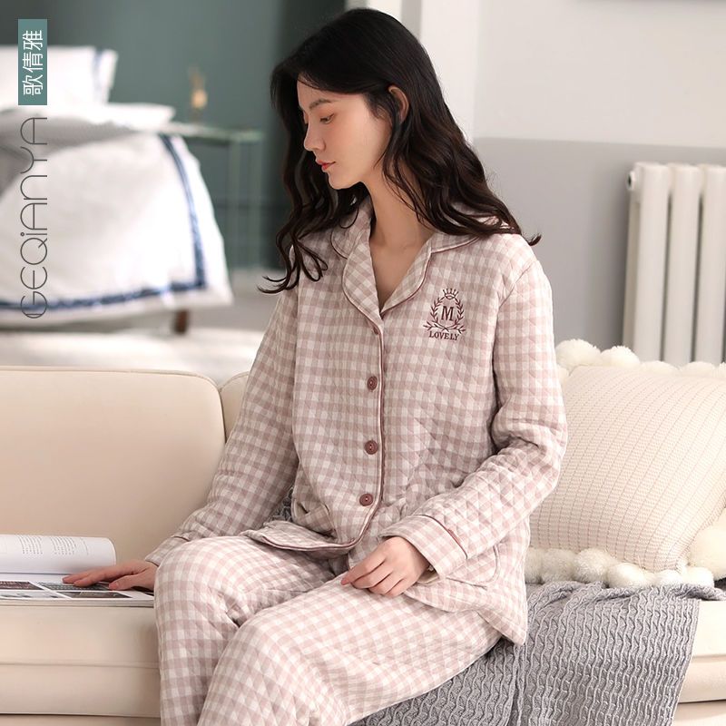 Songqianya pure cotton pajamas women's winter thickened padded quilted air cotton large size outer wear interlayer home service suit