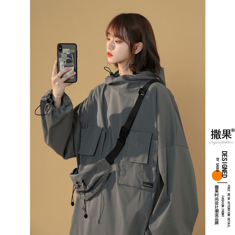 Sweater women's  new autumn clothing hooded design sense niche tooling trend hiphop fried street jacket jacket