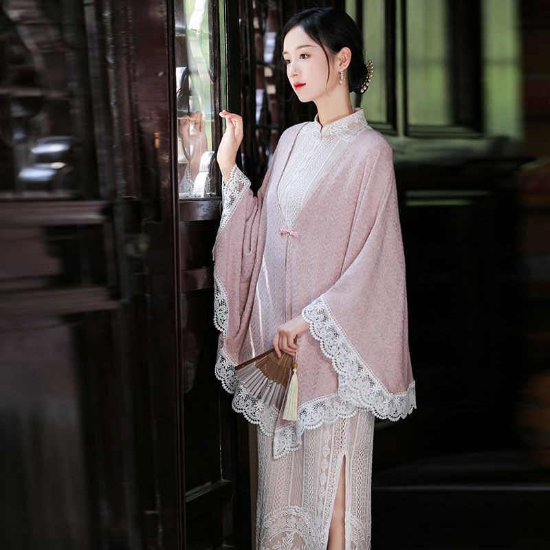 2022新款配旗袍披肩外搭高端春秋斗篷大披肩式开衫晚礼服外套针织