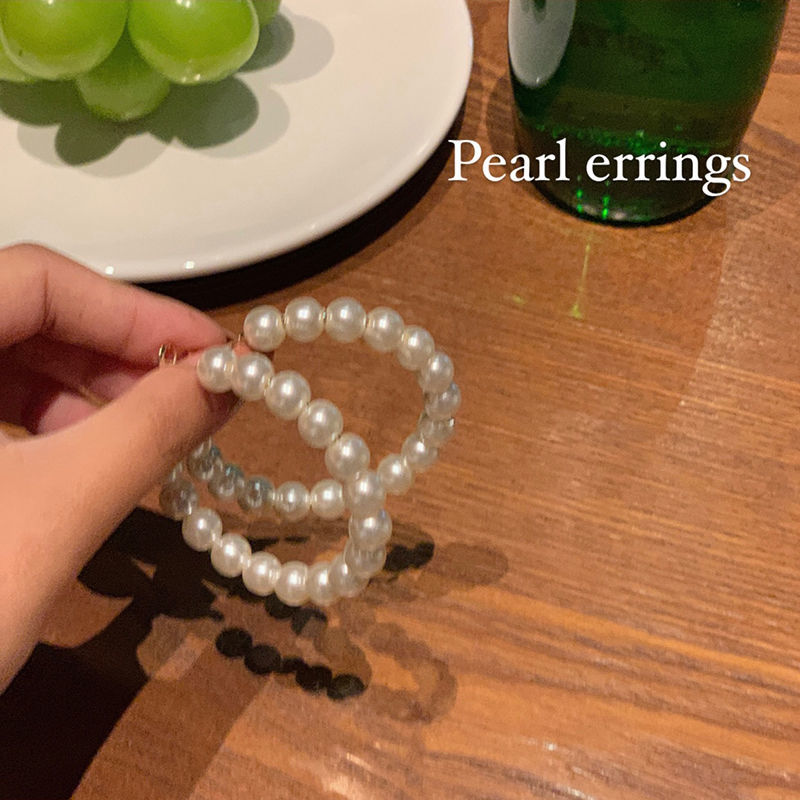 Exaggerated large circle pearl earrings Korean goddess Fan cold wind earrings temperament all-match earrings hypoallergenic earrings