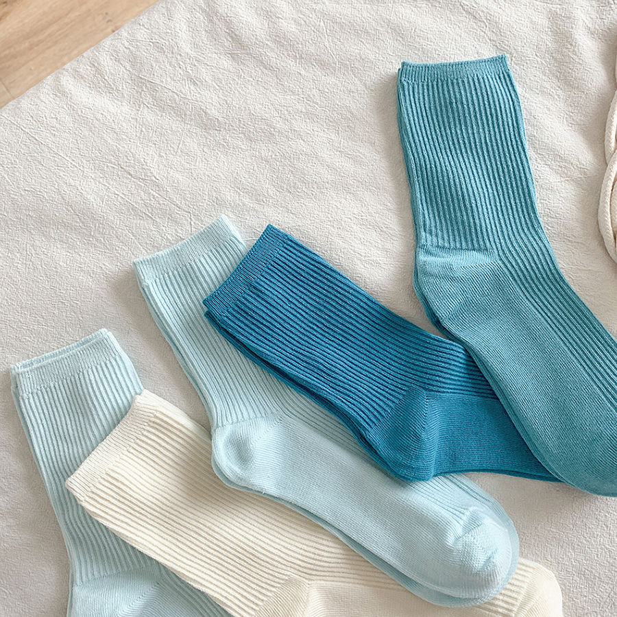 [5 pairs] solid color striped socks children's summer thin Japanese versatile medium socks Korean student socks