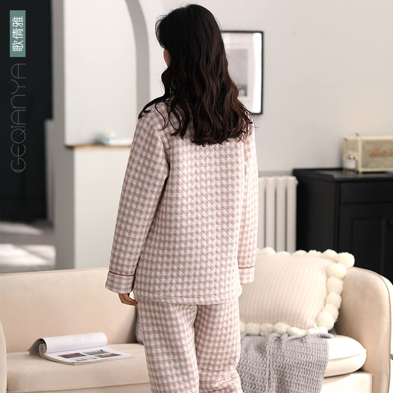 Songqianya pure cotton pajamas women's winter thickened padded quilted air cotton large size outer wear interlayer home service suit