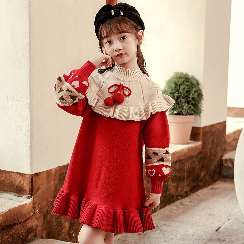 女童连衣裙春装2022新款春季红色小女孩童装儿童衣服洋气公主裙子