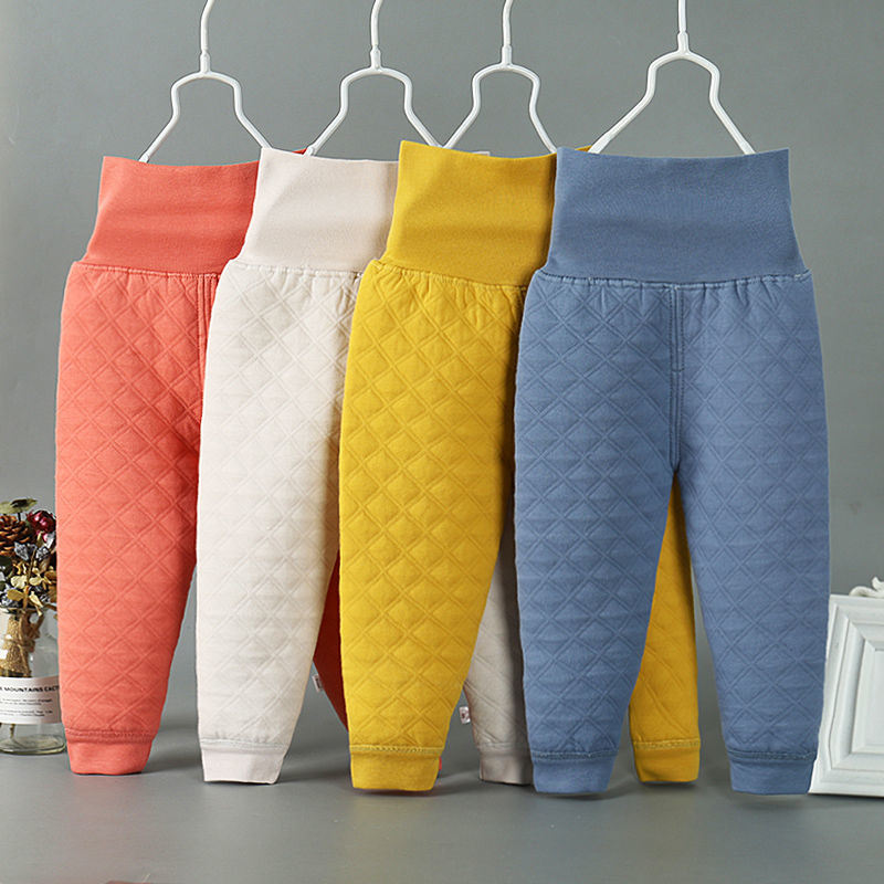 Baby thermal pants, baby quilted high-waist belly pants, children's pure cotton thickened thermal pants, winter open leggings
