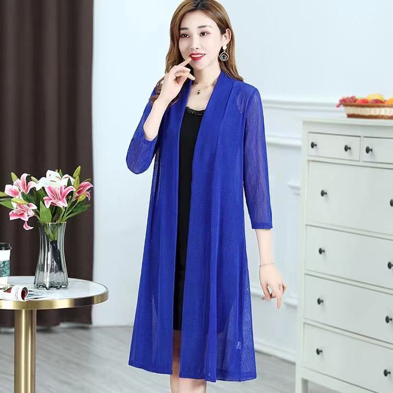Sunscreen clothing women's mesh shawl women's outer wear mother summer new mid-length cardigan loose large size cape coat
