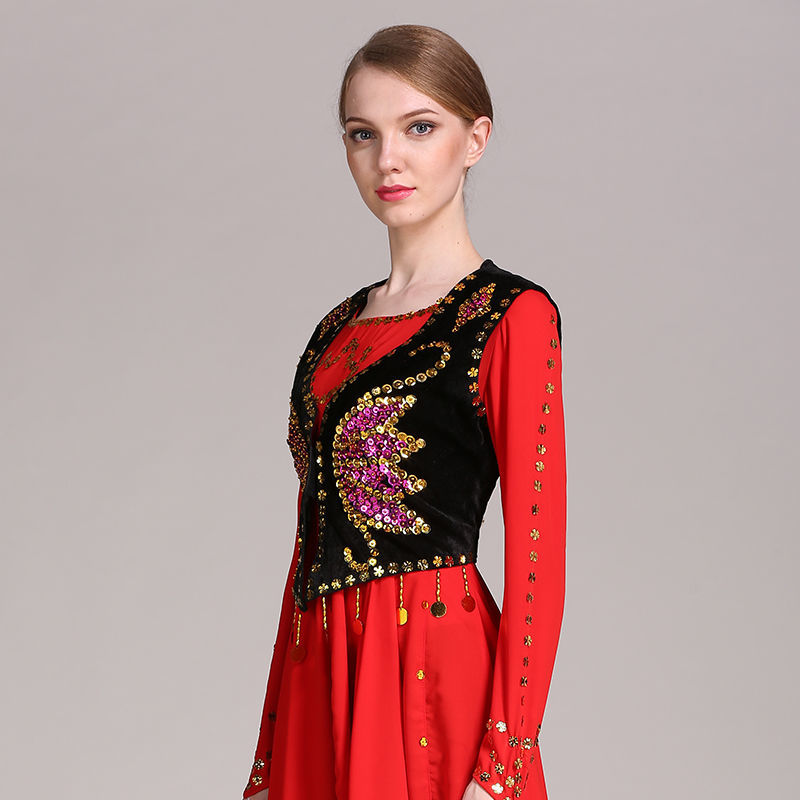 Xinjiang dance costume women's dance waistcoat vest ethnic style sequins short armor embroidery performance costume vest