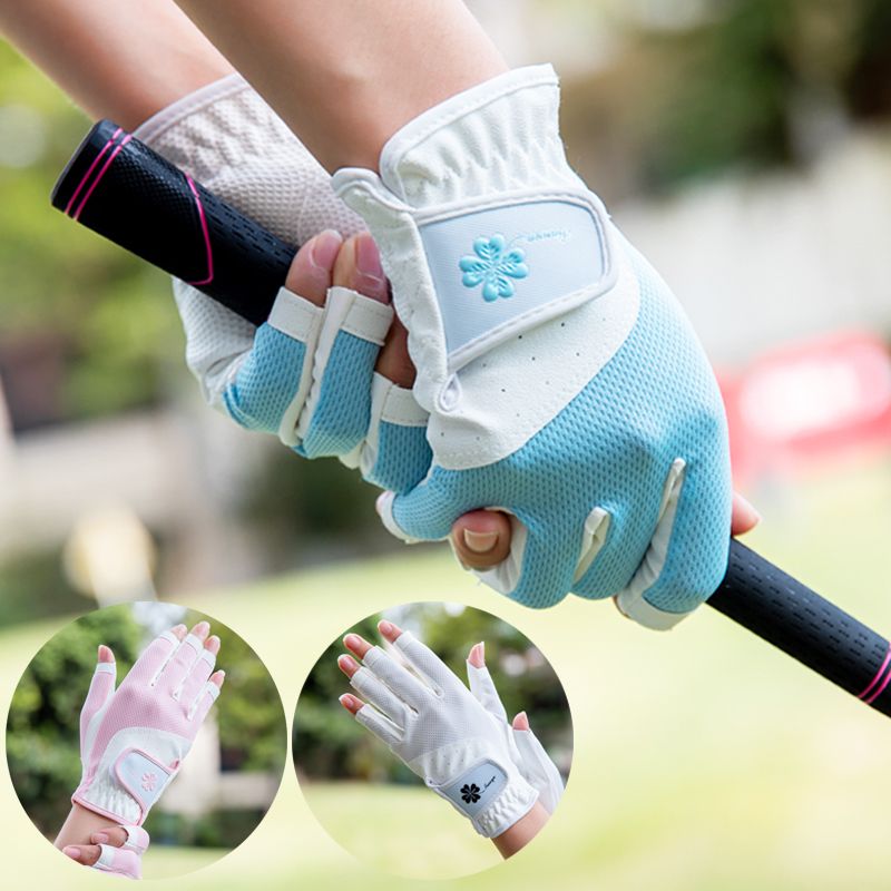 Golf Ladies Cute Fingerless Gloves Silicone Non-slip Left and Right Hands Breathable Sports Cycling 1 Pair