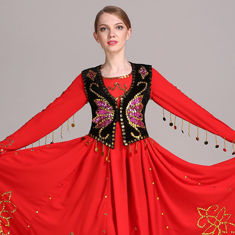 Xinjiang dance costume women's dance waistcoat vest ethnic style sequins short armor embroidery performance costume vest