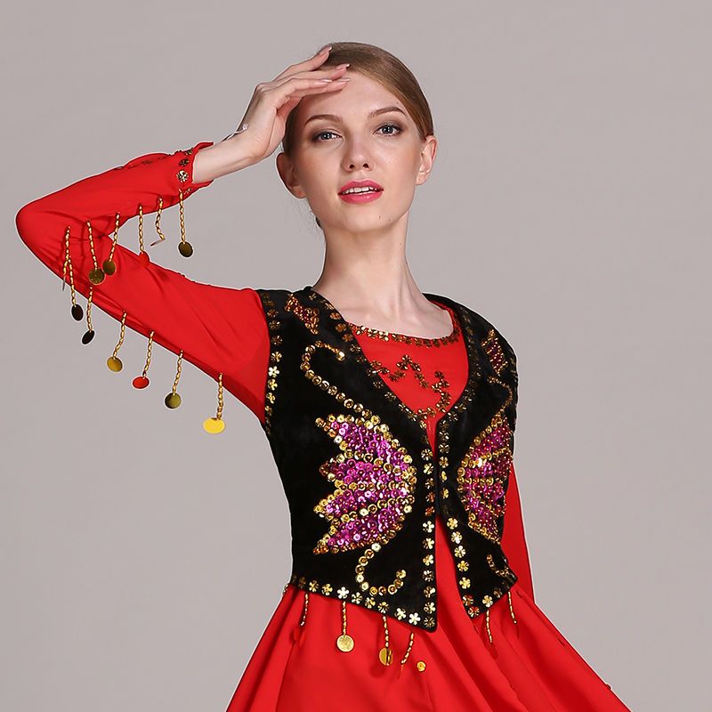 Xinjiang dance costume women's dance waistcoat vest ethnic style sequins short armor embroidery performance costume vest