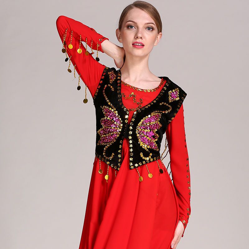 Xinjiang dance costume women's dance waistcoat vest ethnic style sequins short armor embroidery performance costume vest