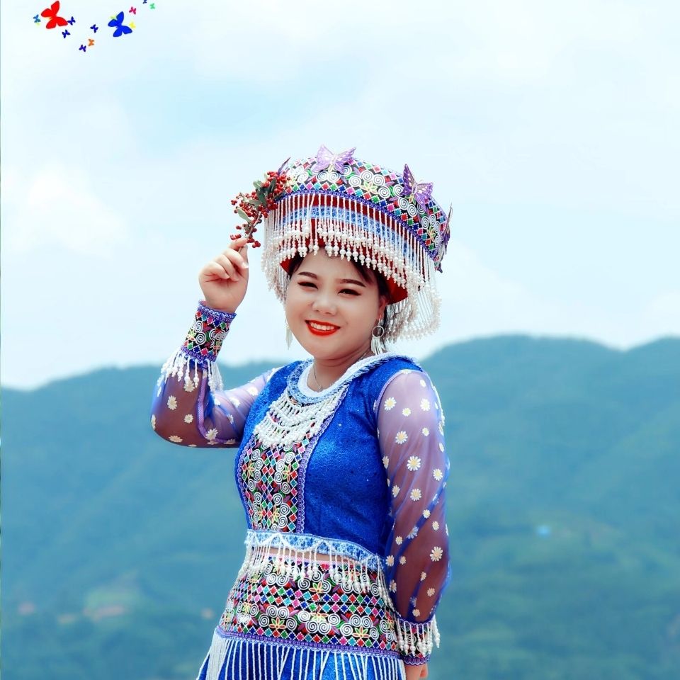 hmoob晨曦 2021cx11云南红河屏边苗族服装民族服装舞台装蓝色套装【3