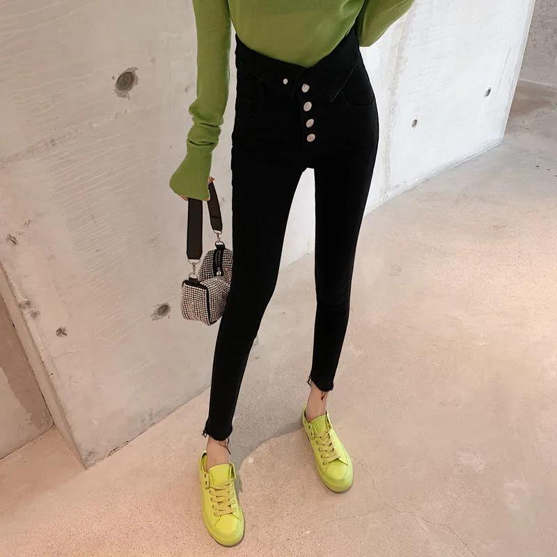 Super high waist jeans women's 2021 new autumn and winter slim fit all-match skinny elastic nine-point pencil pants