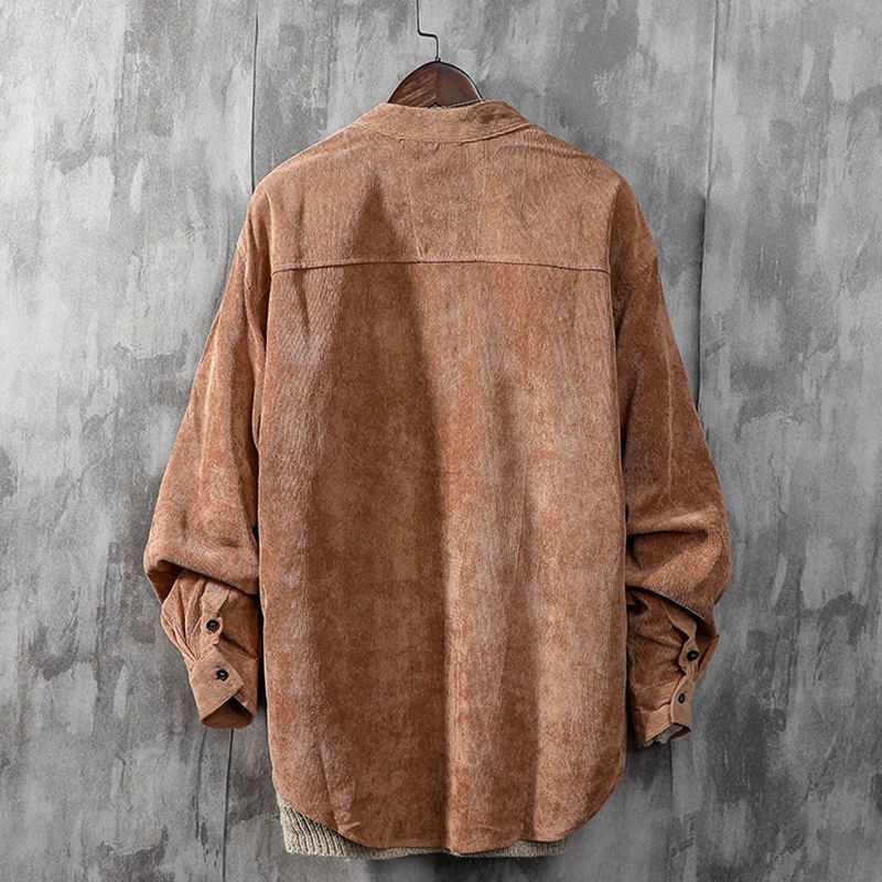 Japanese corduroy long-sleeved shirt men's trendy loose casual retro trend spring and autumn stand-up collar men's shirt jacket