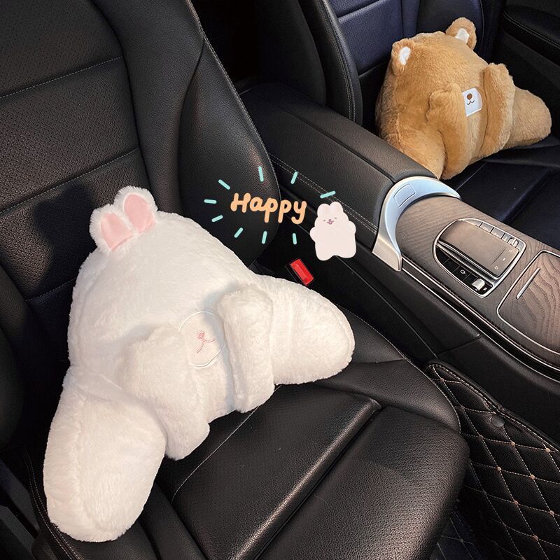 汽车头枕腰靠创意可爱小兔小熊柔软舒适短毛绒材质车内饰品通用女