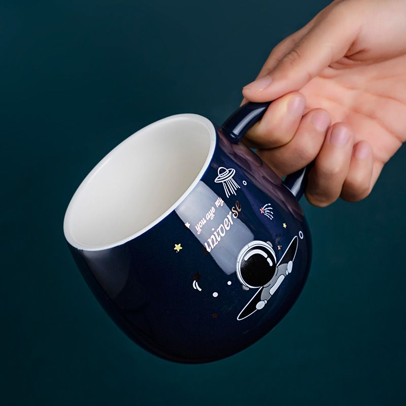 创意ins星空马克杯带盖勺宇航员陶瓷杯北欧男女学生牛奶咖啡杯子
