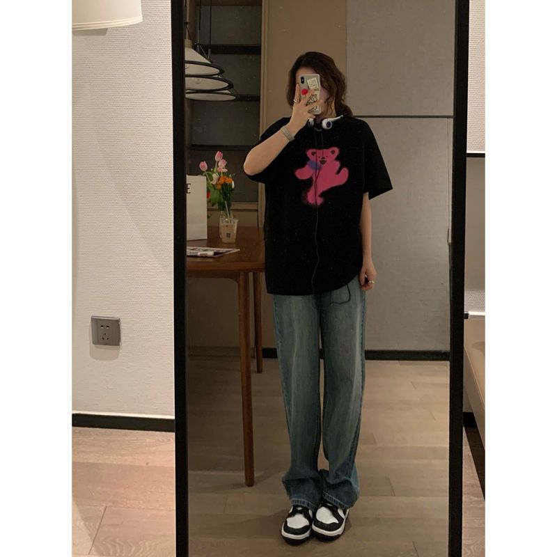胖mm牛仔褲女年新款春秋季高腰百搭直筒寬鬆闊腿褲顯瘦褲子潮