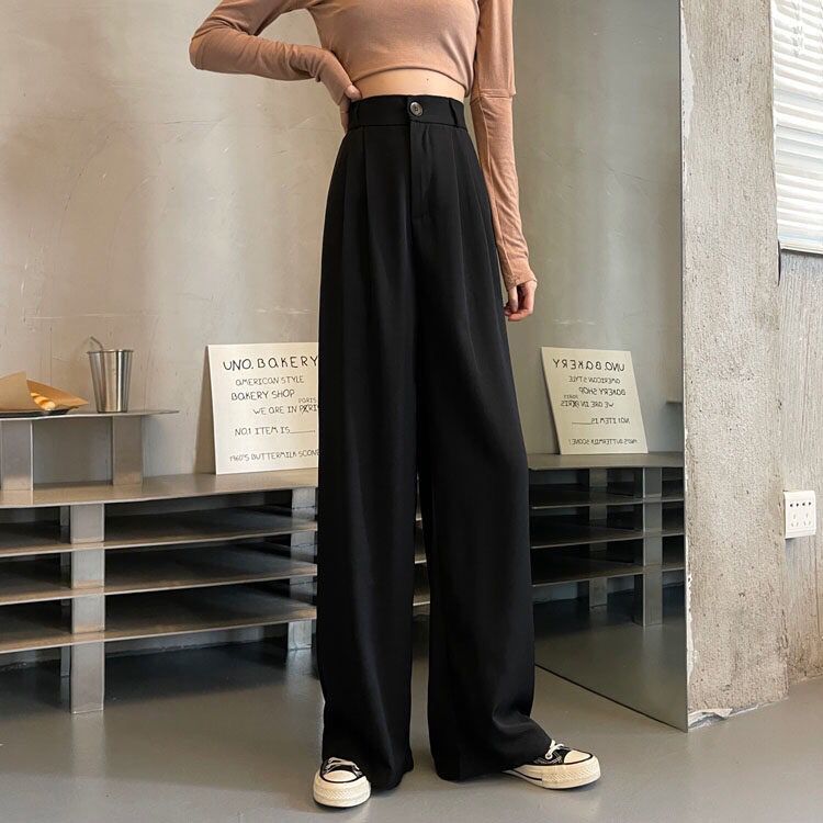 Sagging suit pants women's clothing spring and autumn high waist floor wide leg pants new small loose straight pants fashion