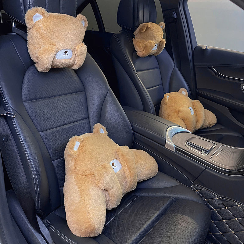 汽车头枕腰靠创意可爱小兔小熊柔软舒适短毛绒材质车内饰品通用女