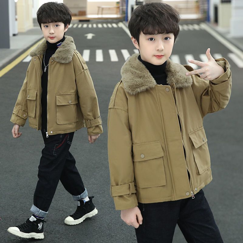 Children's clothing boys fleece jacket 2022 new children's thickened windbreaker boy winter party overcoming cotton-padded jacket cotton-padded clothes tide