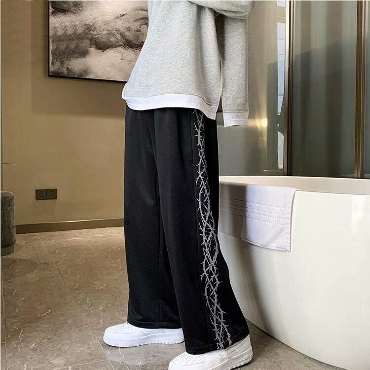 Hong Kong style trendy sports pants men's summer loose Korean version ins trend brand casual straight nine-point pants men's trendy