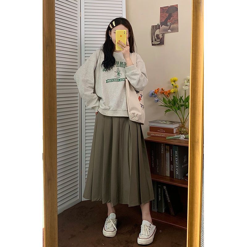 88862-秋冬季灰色卫衣女春薄款2021年新款圆领宽松韩风字母印花长袖上衣-详情图