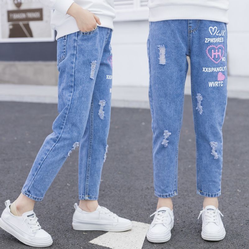 女童牛仔褲2023秋裝新款兒童洋氣韓版時髦網紅女孩春秋大童褲子潮