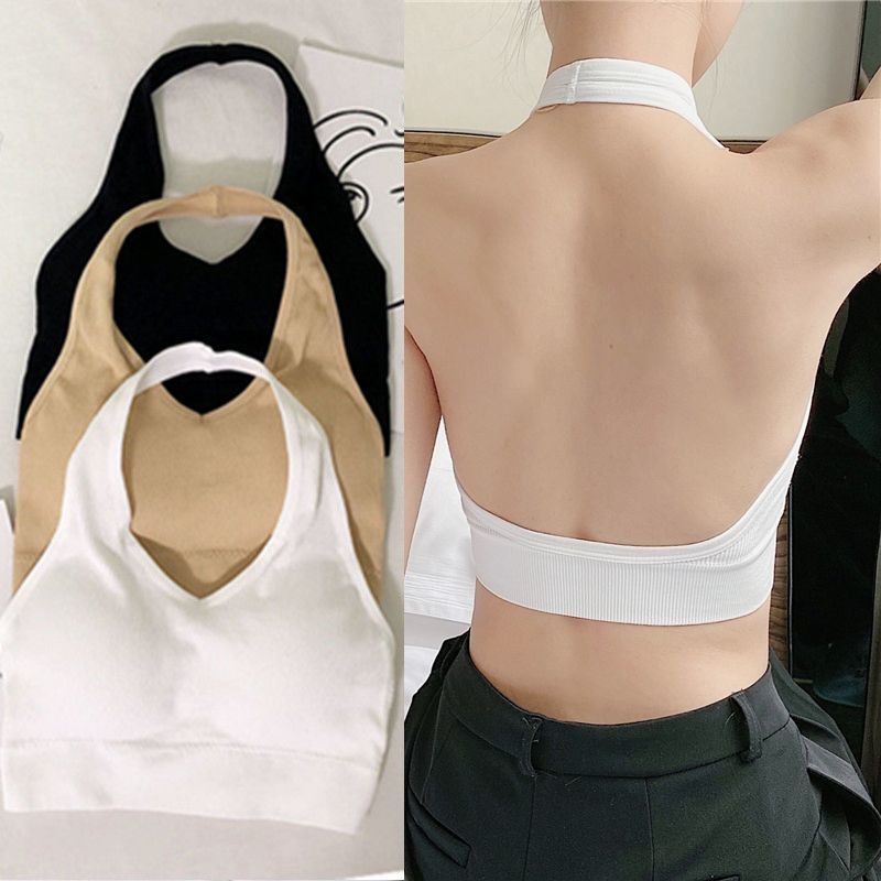 挂脖u型美背文胸抹胸运动内衣女裹胸瑜伽健身白色吊带内搭小背心
