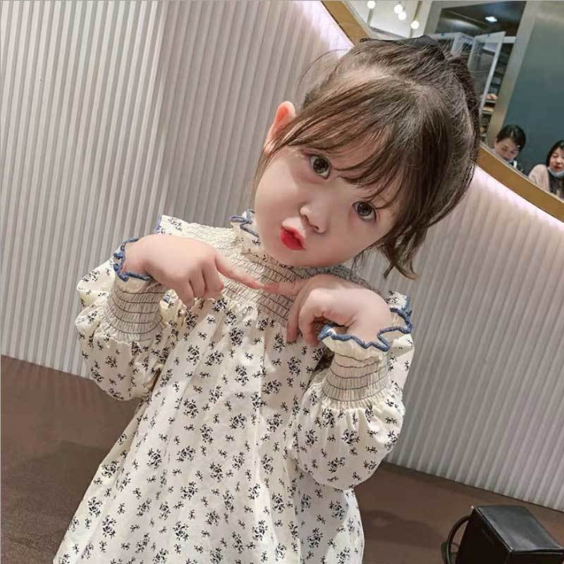 兒童洋氣襯衣女童碎花上衣小童裝寬鬆長袖秋裝寶寶2023年春秋新款