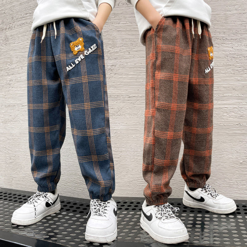 Boys' pants spring and autumn  fashion plaid pants middle-aged children's loose pants children's casual pants autumn fashion