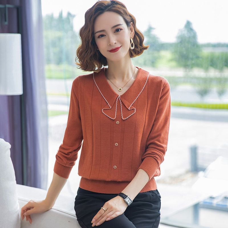 中年妈妈春装毛衣针织小衫上衣2022新款中老年女春秋洋气打底衫薄
