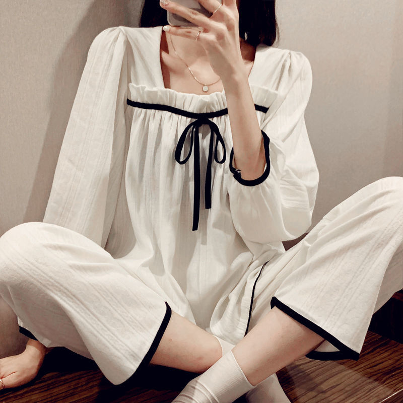 新款小香風睡衣女春秋季長袖ins學生宿舍兩件套裝甜美公主家居服