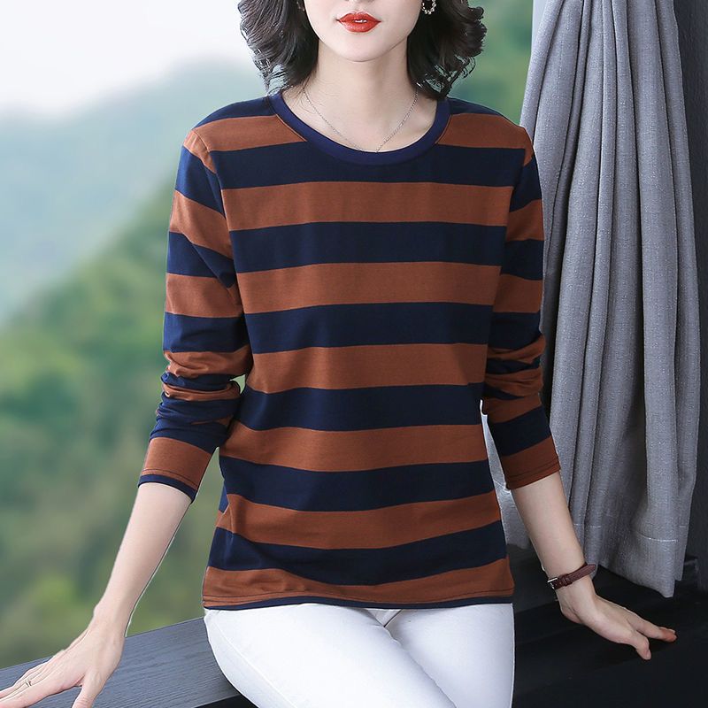 Pure cotton spring and autumn long-sleeved t-shirt women 2021 new autumn women's middle-aged mother loose women's tops bottoming shirt