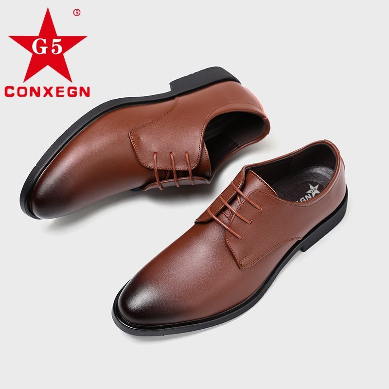 G5 CONXEGN男士真皮牛皮系带韩版休闲皮鞋青年商务正装上班鞋子男
