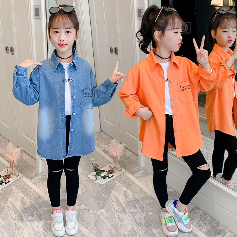 女童牛仔外套春装新款韩版儿童装春秋洋气上衣小女孩衬衫外套