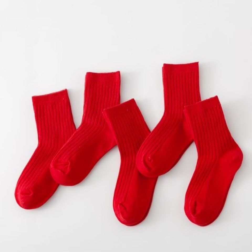 Children's red socks boy cotton year of the tiger girl baby middle tube boy stepping on the villain child's natal year red socks