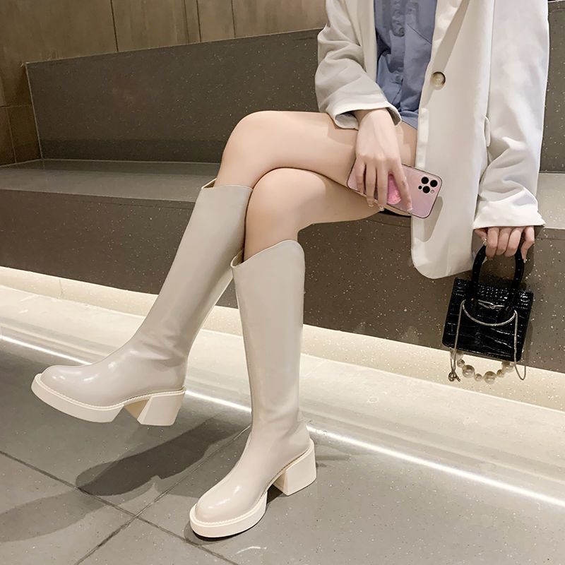 Thick heeled Knight boots women's British style  autumn new thick bottom knee length boots zipper back high heel thin boots