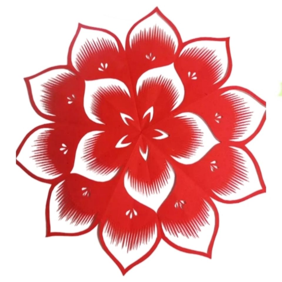 新品简单款团花纯手工剪纸