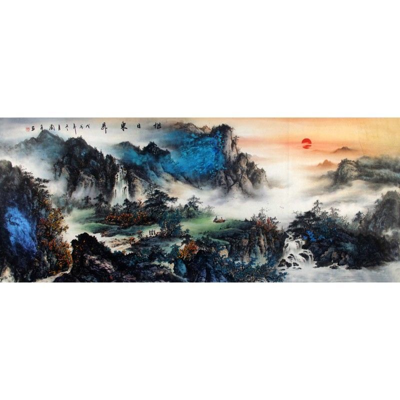 纯手绘八尺横幅客厅书房写意泼墨重彩山水画名人字画国画中国书画