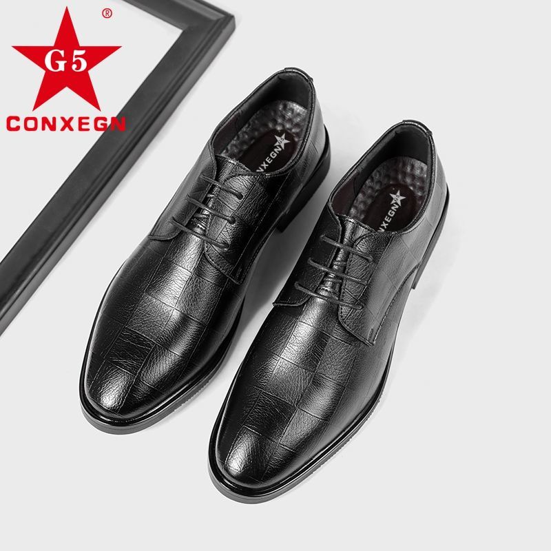 G5 CONXEGN休闲皮鞋男新款真皮男士商务正装皮鞋韩版系带上班鞋子