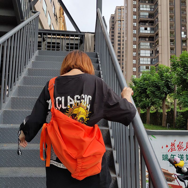韓版ins單肩包女 一顆大橘子包 網紅大容量束口袋百搭斜挎包潮