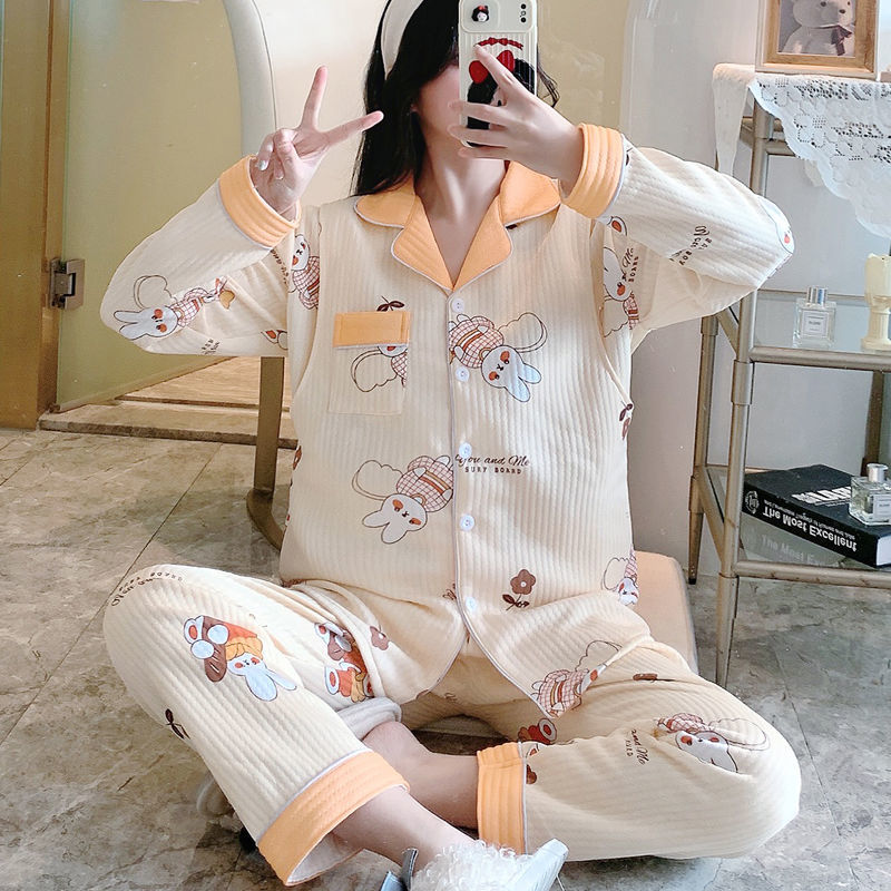 106045-空气棉月子服春秋冬季产后哺乳孕妇睡衣女喂奶衣加厚保暖产妇套装-详情图