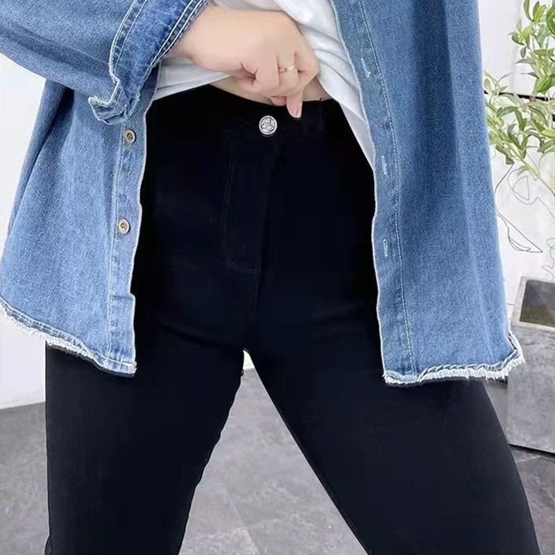 Large size women's clothing slim high waist jeans women's pencil pants 200 catties fat sister mm leggings outer wear leggings