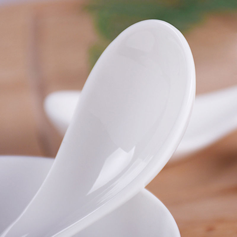 汤勺陶瓷勺子调羹勺家用高颜值纯白色小勺中式汤勺黑线白汤匙饭勺