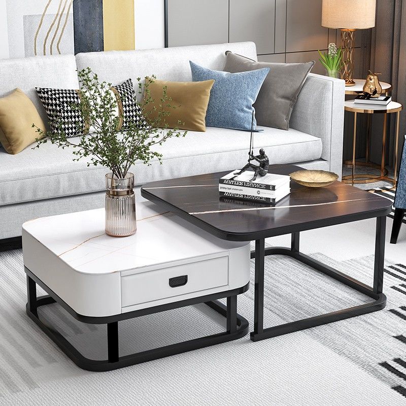 简约小户型北欧客厅茶几组合现代轻奢型茶几桌岩板钢化玻璃面